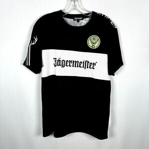 NWOT Jagermeister Black White Short Sleeve Crew Neck Soccer Jersey Mens Size L